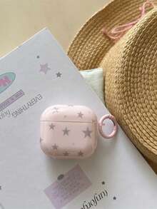 Ins Style Star & Polka Dot Print Earphone Protective Case, Korean Style Star Print Girly Design, Anti-Drop & Anti-Scratch, Easy To Install & Remove, Compatible With Apple Pro 2/ Pro/ 4/ 3/ 2, Suitable As Birthday, Christmas, New Year Holiday Gift For Family - Grey Stars + Round Buckle - View 5