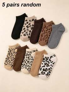 1/5/10 Pairs Women's Leopard Print Short Socks, Breathable Invisible Socks, Casual Cute Comfortable, Suitable For Daily Wear, All Seasons, Random Style - Multicolor - View 13