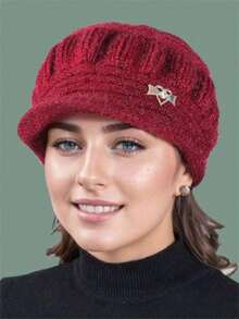 1 pièce Bonnet tricoté pour femme, bonnet à capuche épais pour l'hiver, bonnet tricoté respirant et chaud pour l'extérieur, fabriqué en fibre de polyester, lavable à la main ou à sec, design élastique, accessoire de mode pour femmes - A - Voir 2