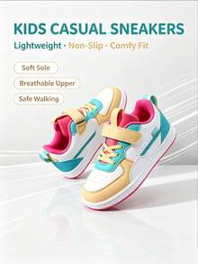 1 Pair Kids' Sports Shoes, Breathable Elastic Soft Quick-Dry Lightweight Patchwork Design, Casual Street Style For Boys And Girls, Suitable For Running And Walking, School Style - Hot Pink - View 6