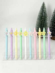 1/5pcs Macaron Multi-Color Transparent Floral Patch Neutral Pens, Highly Attractive Girl Floral Ballpoint Pens, Student Exam Practice Journal Writing Stationery, Back To School Gift For Friends - Five-petal Flower - View 7
