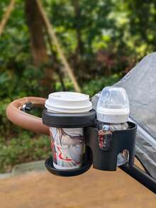 Tempat Gelas Ganda 2-in-1, Rak Penyimpanan Stroller Berputar 360° - Cocok untuk Sepeda, Kursi Roda, Tempat Gelas Stroller Tunggal hingga Ganda - Hitam - View 6