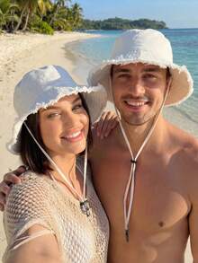 1pc Unisex Frayed Edge Wide Brim Bucket Hat With Adjustable Chin Strap, Solid Color Windproof Sun Hat For Beach Outdoor Travel - Multicolor - View 2