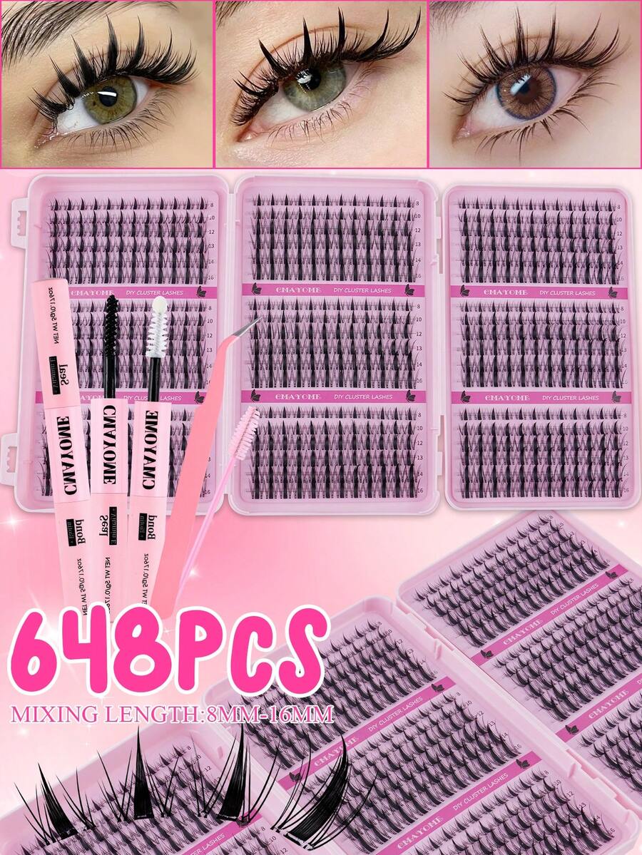 Buku Bulu Mata 648 Pcs, Bulu Mata Cluster DIY Premium Kapasitas Besar, Efek Mink 3D, Lembut & Mengembang, Ekstensi Bulu Mata DIY Baru Berkualitas Tinggi dan Terjangkau, Riasan Bulu Mata DIY di Rumah