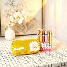 Ins-Style Niche Pencil Case, Large Capacity Stationery Box For Students, Highly Attractive Multi-Layer Storage Bag And Box With Eye-Protection Fluorescent Pens, Cartoon Animal Design, Fluorescent Markers, Student Marker Pens, Colorful Planner Pens - Multicolor - View 4
