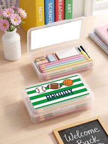 1pc Personalized Clear Plastic Pencil Case, Custom Text Pencil Box, Cute Pattern Stationery Storage Box, Back To School Gift For School - Multicolor - View 4