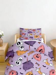 1 Set Of Light Purple Pumpkin Skeleton Ghost Spider Pattern Children'S Blanket Cover, Made Of Polyester Material, Suitable For Halloween Babies - Multicolor - View 6