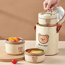 304 Stainless Steel Bento Box, Microwavable Lunch Containers, Leakproof Round Metal Lunch Box, Cute Japanese Bento Snack Box, Travel Food Containers With Lids, Meal Prep Bowls With Lunch Bag, Salad Container For Lunch, For Adult Student School - Multicolor - View 6