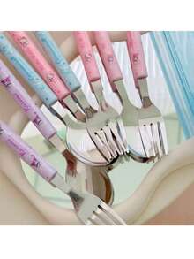 SANRIO 2Pcs Kawaii Character Dinner Utensils, Stainless Steel Spoon And Fork Set With Carry Case, Lovely Portable Tableware For School Picnic - Multicolor - View 8