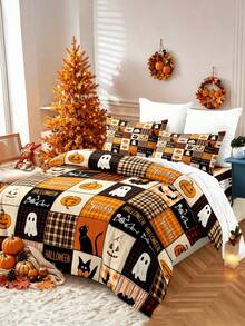3pcs Watercolor Pumpkin Maple Leaf Duvet Cover Set (1*Duvet Cover + 2*Pillowcase, Without Core), Autumn Maple Leaves Small Berries Seasonal Design, Rustic Thanksgiving Farmhouse Bed Set, Suitable For Hotel, Bedroom, Guest Room And Dormitory - Multicolor - View 2