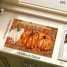 Autumn Fallen Leaves & 3 Pumpkins Pattern Print Absorbent Mat/Drying Mat/Countertop Protector For Coffee Machine, Tableware, Kitchen Countertop - Water-Absorbent Polyester With Rubber Non-Slip Backing, Decorative Placemat For Home, Bar And Dining Table - Multicolor - View 8