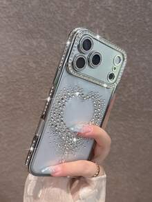Casing Ponsel Apple Mewah Berlapis Perak dengan Hiasan Berlian Imitasi Berbentuk Hati, Kompatibel dengan iPhone 18 Pro Max/18 Pro/18/17 Pro Max/17 Pro/17/16 Pro Max/16/16 Pro/16 Plus/15/15 Pro Max/15 Pro/15 Plus/11/12/13/14 Pro Max/12 Pro/12 Pro Max/13 Pro/13 Pro Max/7 Plus/14 Pro/14 Pro Max/14 Plus, Casing Pelindung Lembut yang Menutupi Seluruh Bagian, Gaya Minimalis - Perak - Berbentuk hati dengan berlian - View 4