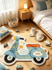 1pc Cartoon Blue Electric Scooter Shaped Rug, Cute Healing Style, Doormat, Small Rug, Welcome Mat, Carpet, Floor Mat, Outdoor Doormat, Kitchen Rug, Front Door Mat, Area Rug, Outdoor Mat, Home Decor, Area Carpet, Garden Rug, Washable Rug - Multicolor - View 1