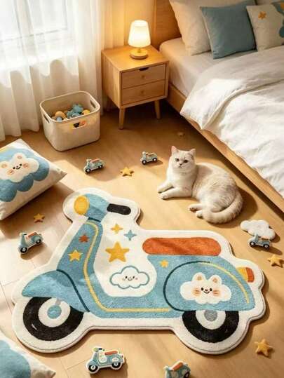 1pc Cartoon Blue Electric Scooter Shaped Rug, Cute Healing Style, Doormat, Small Rug, Welcome Mat, Carpet, Floor Mat, Outdoor Doormat, Kitchen Rug, Front Door Mat, Area Rug, Outdoor Mat, Home Decor, Area Carpet, Garden Rug, Washable Rug