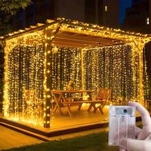 Battery‑Operated Curtain String Lights With Multiple Hanging Strands, Soft Warm‑White LEDs, 8 Adjustable Lighting Modes, Built‑In Timer Function, Easy To Hang, Ideal For Bedroom, Holiday And Indoor Home Decor For Romantic Ambient Atmosphere - Battery-operated Curtain Lights - View 2