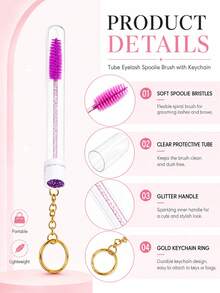 16pcs/6pcs/4pcs/2pcs Portable Tube Lash Brush With Keychain, Rhinestone Handle Spiral Brow Brush, Eyelash Extension Grooming Tool, Mascara Wand With Dust-Proof Protective Tube Design, Portable Makeup Tool Suitable For Eyelash Extension Maintenance, Mascara, Eyebrow Pencil, Hairline Gel, Beginner Practice, Makeup Artist Application Or Personal Daily Use - Multicolor - View 3