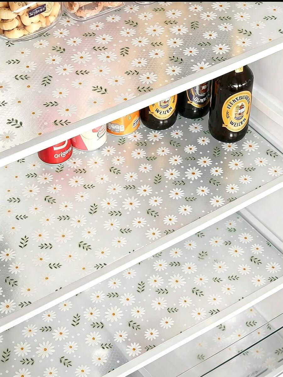 4/8pcs Small Printed Leaf Pattern - Small Size (30cm*45cm/11.81in*17.72in) Washable Waterproof Oil-Resistant Mini Fridge Mat, Suitable For Small Fridge Shelves, Small Freezer Glass Shelves, Small Cabinet Drawers, Etc. - Leaves - View 1