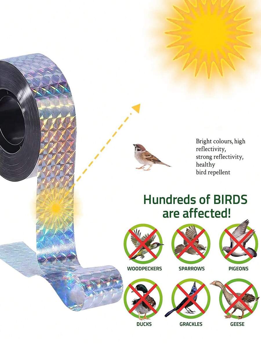 1PC Reflective Bird Deterrent Ribbon, Waterproof Reflective Bird Repellent Strip For Yard, Farm, Orchard, Can Repel , Sparrows, Pigeons, Wild Ducks, Geese - A - View 1
