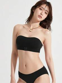 Mystèrelle 女款前扣無肩帶內衣，可拆卸襯墊，無鋼圈抹胸式內衣，舒適抹胸上衣，可調節防滑橡膠條 - 黑色 - 查看 2