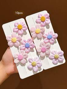 10pcs Colorful Sweet Style Flower Hair Clips For Daily Wear - Multicolor - View 5