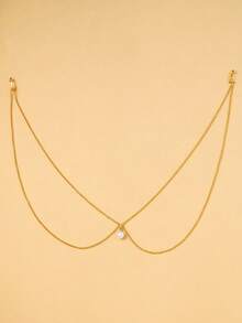 outingfit 1pc Women's Pearl Back Chain, Gold Multi-Layer Shoulder Body Jewelry, Backless Dress Wedding Party Vacation Styling Accessory - Gold - View 3