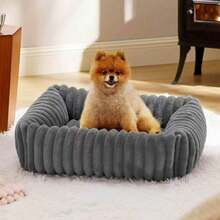 Soothing Donut‑Shaped Warm Soft Plush Round Dog Bed, Suitable For Small/Medium Dogs, Cats, Hamsters, Fluffy Cat Bed, Donut Pet Pad, 2‑In‑1 Winter Warm Sleeping Bag Sofa Mat - White - View 5