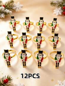 12pcs/6PCS/3PCS Christmas Nutcracker Soldier Napkin Rings, Full Set Of 3 Metal Nutcracker Napkin Buckles, Christmas Table Napkin Ring Decoration Set With Painted Rhinestone Accents, Holiday Party Table Napkin Cloth Ring, Home Decor, Christmas Restaurant Table Setting Decoration, Hotel Tabletop Decoration Supplies - Multicolor - View 22