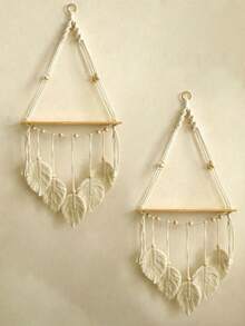 1 pieza/2 piezas Estantería colgante de pared tejida a mano con diseño de hoja, estante flotante de almacenamiento de madera estilo bohemio, adecuado para baño, dormitorio, sala de estar, clips no incluidos - Multicolor - Ver 13