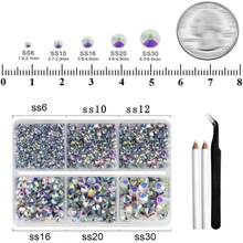 6-Compartment Multi-Size AB Rhinestone Set, SS6-SS30 Mixed Flat Back Rhinestones, Suitable For DIY Fabric Decoration, Phone Case, Hair Accessory Creation Rhinestone Material - Multiple Specifications - View 6