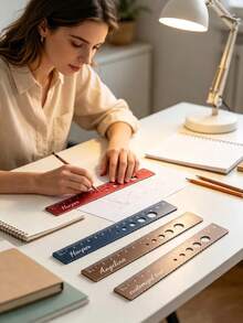 Customized Text Logo Aluminum Alloy Ruler Straight Ruler Student Stationery Gift 15cm Multi-Function Aluminum Alloy Straight Ruler Student Stationery Can Draw Wavy Lines Straight Ruler Learning Supplies Couples, Spouses, Colleagues, Friends, Elders, Students, Classmates, Teachers - Multicolor - View 4