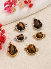1/3Pcs 304 Stainless Steel Tiger Eye Connector Charms, Charms For Jewelry Making, Mehndi Style Stone Links, Waterproof Non‑Tarnish Necklace Bracelet - Tiger's Eye Connection - View 4