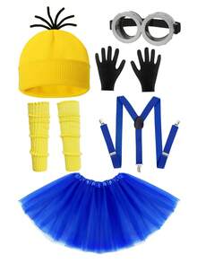 Halloween 6-Piece Adult Costume Accessories Set, Easily Create Halloween Look | Universal Size, Fits Most Adults, Temporary Adult Halloween Outfit, Includes Yellow Knit Hat, Goggles, Gloves, Tutu Skirt And Suspenders Set - Multicolor - View 1