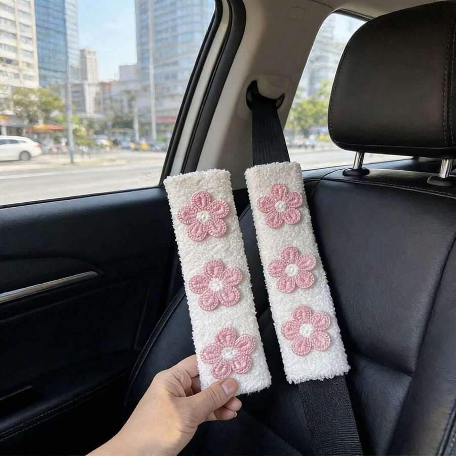 1pc/2pcs Car Seat Belt Woolen Multi-Color Floral Shoulder Protector Cover - A - View 1