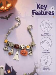 1pc Halloween Demon Pumpkin Ghost Bat Pendant Beaded Bracelet, Suitable For Party, Holiday Gift - Multicolor - View 4