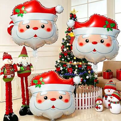 1/3pcs Santa Claus Balloons, Christmas Foil Balloons, Santa Claus Head Foil Balloons Suitable For Christmas Theme Party, Christmas Theme Birthday Party, Winter Theme Party, Winter Home Decor, Christmas Eve New Year's Eve Party Decoration