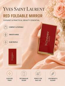 Cermin rias lipat YSL warna merah, 8,5*4,5cm, dijual satuan. Cermin dua sisi yang ringkas ini sangat cocok untuk bepergian dan merapikan riasan sehari-hari. - Merah - View 3