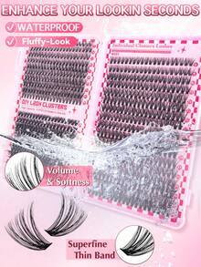 740pcs Individual Lash Bundles D Curl 9-16mm 30D-50D Mixed DIY Lash Extension Set Natural Long Soft Lightweight Reusable False Eyelashes With Glue Tweezers Brush Suitable For Home Daily Party Wedding Travel Spring - Black - View 2