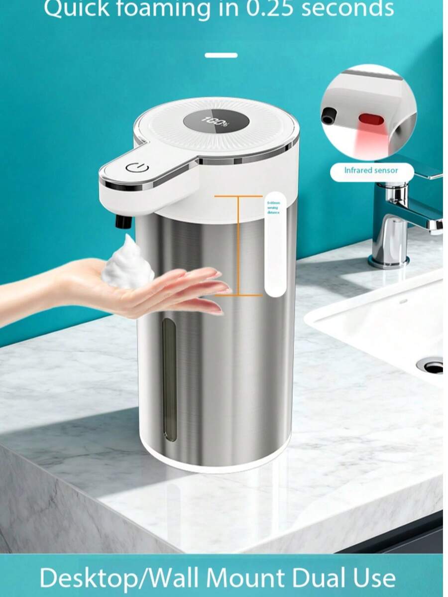 USB Rechargeable, Large Capacity, Long Battery Life]Automatic Sensor, Smart, Soap Dispenser, Bathroom, Kitchen, Toilet, Hand Soap Dispenser, Smart Touchless, No Installation