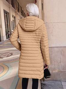 Jaket Bulu Angsa Kasual Wanita dengan Tudung, Dilengkapi Kantong, Ringan untuk Pemakaian Sehari-hari - Aprikot - View 4