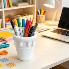 2pcs/1pc Novelty Ice‑Cream Waffle Cone Makeup Brush Holder, Resin Vanity Desktop Organizer, Cosmetic Tool Storage Cup, Also Works As Pen Cup For Home Office Dorm Bedroom Table Decor - Multicolor - View 4