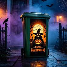 Halloween Witch Trash Can Stickers, Waterproof Wheel Trash Can Decals, Trick Or Treat Pattern, Scary Outdoor Yard Decor, Removable Vinyl Stickers, Suitable For Halloween Party - Halloween Trash Can Stickers - View 1