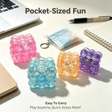 1pcsPortable Grape Cube Squishy Fidget Toy, Bubble Cube Shape Made Of Jelly‑Clear Soft Rubber, Embedded Fine Glitter Sequins For Crystal‑Gorgeous Look, Relieve Tension Effectively, Lightweight For Commute & Outdoor Carry‑On Play - Multicolor - View 8