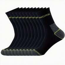 Multi-Pack Men's Thick Work Socks, Letter Jacquard Cuff, Reinforced Heel And Toe, Durable And Wear-Resistant Mid-Calf Socks For Construction Site Work - Multicolor - View 3