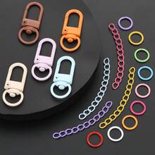102pcs DIY Keychain Making Parts, Random Mixed Colors, Includes Rotating Lobster Clasp, Jump Rings, 5-Section Chains, Door Hooks, Connector Hooks, Suitable For Braided DIY Keychains, Bag Charms, Open Connectors, Keychain Accessories Making Materials, DIY Key Ring Accessories - Clasp & Jump Ring & Extension Chain - View 8