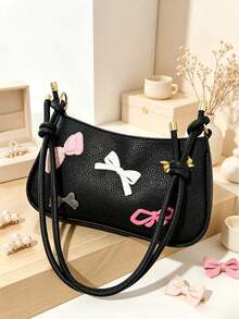 Tas bahu dan tas jinjing kulit imitasi timbul dengan desain pita retro, dilengkapi pegangan atas; cocok untuk penggunaan sehari-hari. - MultiWarna - View 13