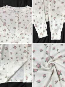 Autumn New Korean Style Gentle Ditsy Floral Cardigan Women's Round Neck Button Knit Top - White - View 9