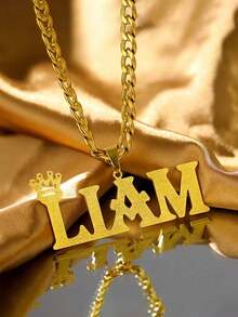 A Set New Customized Name Jewelry,18k Gold Stainless Steel Love Crown Pendant,Engravable Characters, Teen Bracelet Necklace Set,Back To School Fashion - Frosted Necklace - View 6