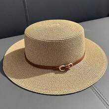 1pc Summer Sunhat For Women, British Style Flat Top Hat With UV Protection - Straw Hat - View 7