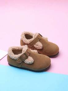 1 Pair Kids Plush Rabbit Ear Metal Buckle Lamb Fleece Warm Unisex Toddler Full-Cover Thermal Lined Winter Shoes Winter - Brown - View 4