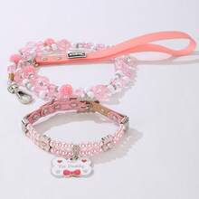 Pet Pink Faux Pearl Ball Steel Wire Rope Beaded Leash, Handmade Beaded Leash - Pink - View 7